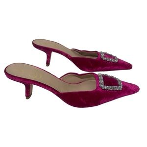 Sam Edelman Women’s Crystal Velvet Kitten Heel Fuchsia Velvet Brit  Mule Size 7